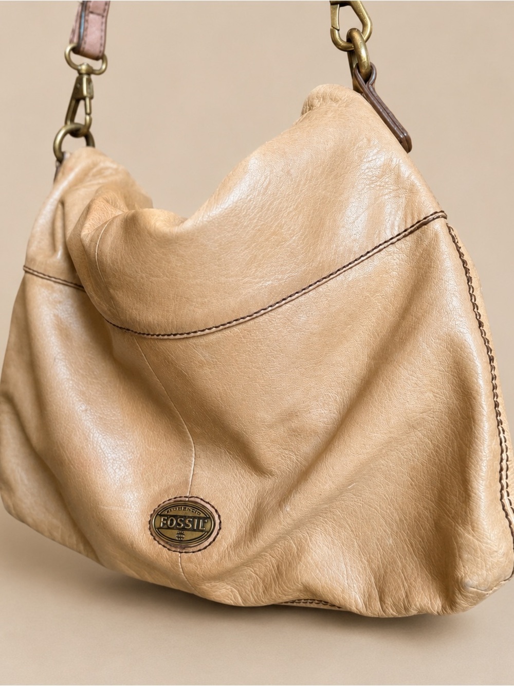 Fossil Convertible Leather Crossbody Tote Bag | Cream Tan Boho - Picture 4 of 8